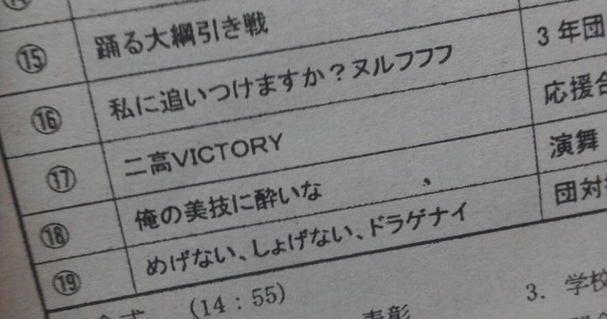 画像 体育祭のプログラム がふざけ過ぎていて何の種目か分からない めげない しょげない ドラゲナイ Togetter