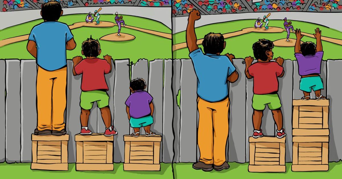 「平等」「公正」「現実」の違いを風刺したイラストに賛否集まる。あなたはどう思いますか？ Togetter