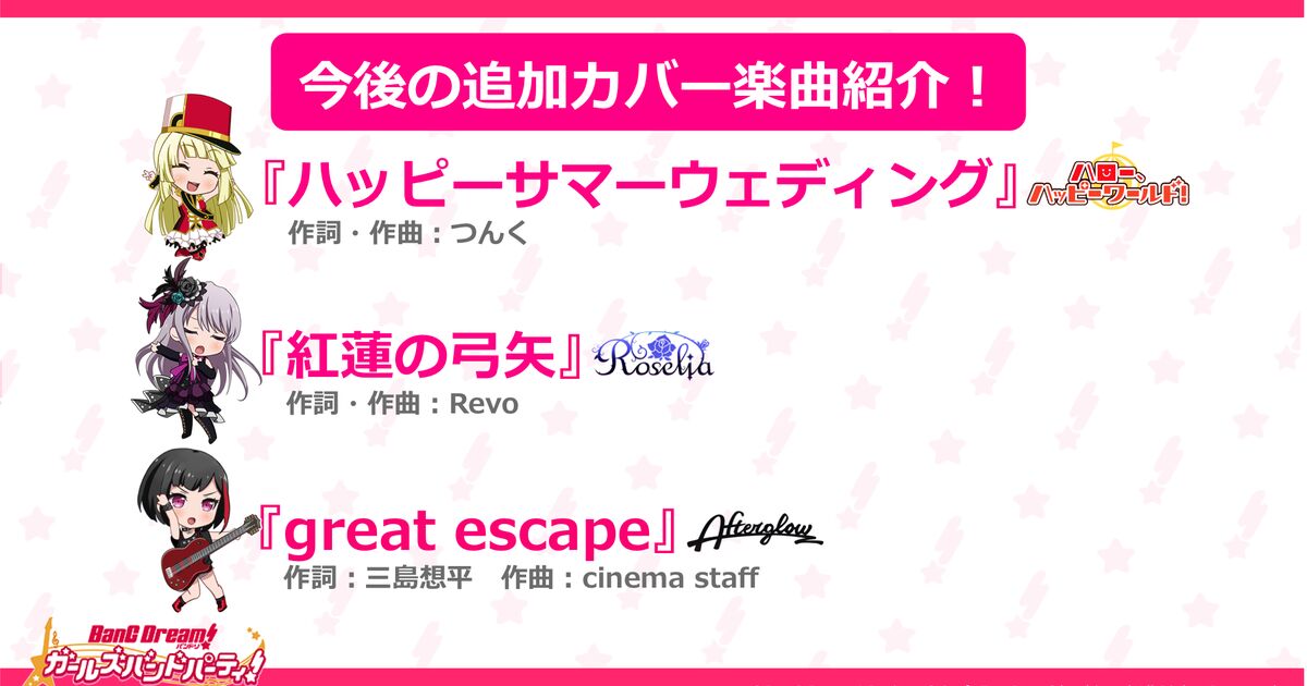 ガルパの 今後追加されるカバー楽曲が決定 予定日非公開 とその実装日 Togetter