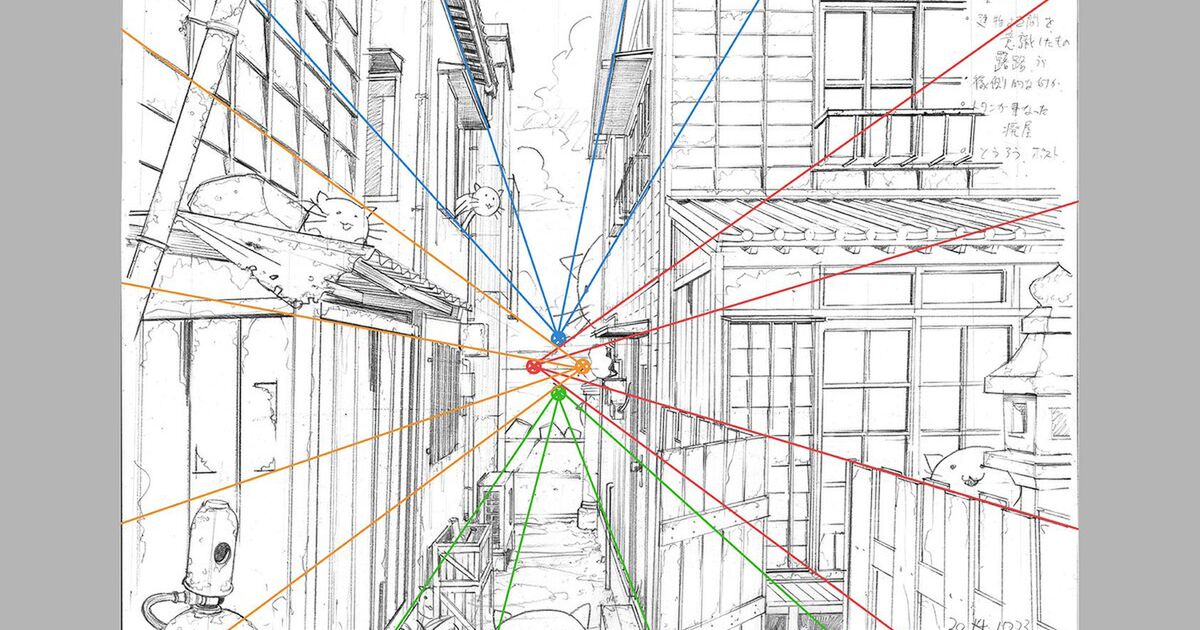一点透視のはずなのに消失点が2つ 肉眼的解釈でパースを誇張する複数の消失点を取って背景を描く技術のお話 Togetter