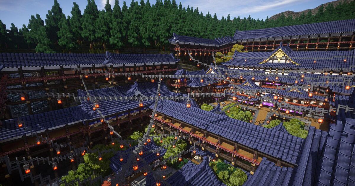 Minecraftで作製された渓谷のファンタジー和風都市のクオリティが美しすぎる この中に住んでみたい Togetter