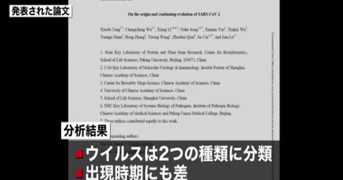 報道 論文 中国 研究チーム発表 新型コロナウイルス 感染力が異なる２つの型 3 5作成 Togetter