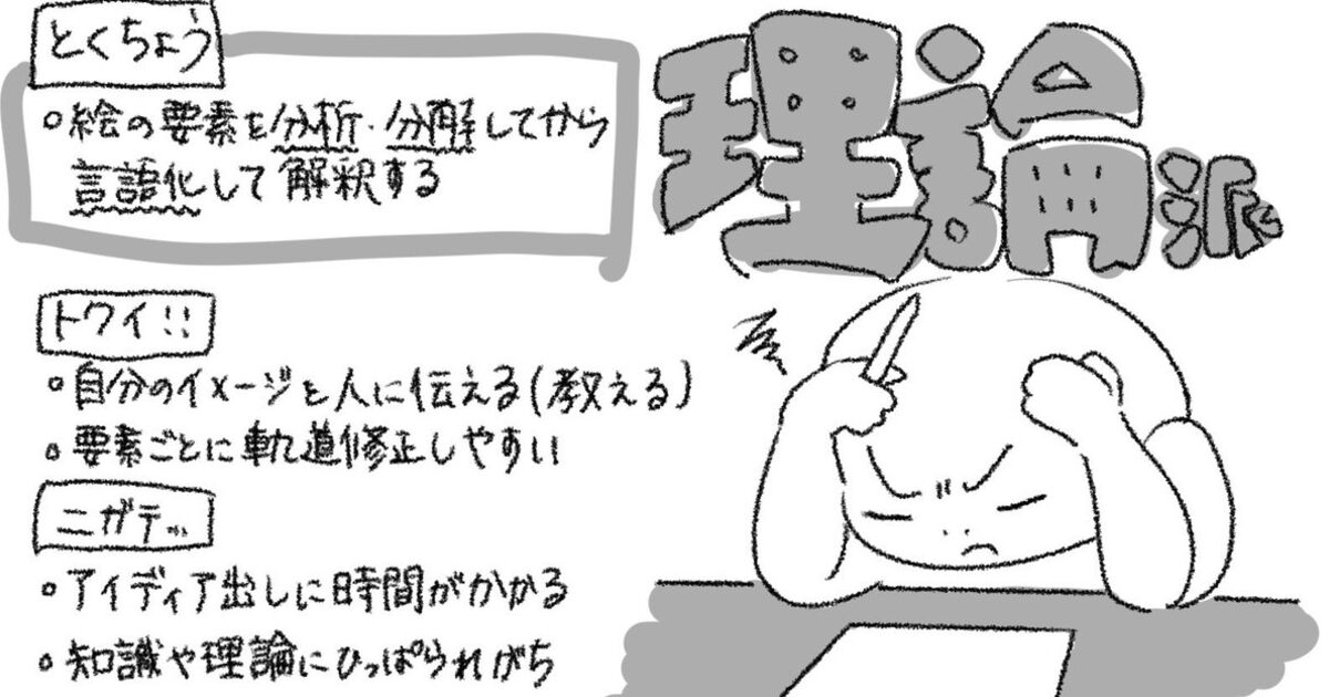 絵描きには 絵の要素を分析して言語化する 理論派 と作品を感情で処理する 感覚派 の2タイプいる 他のジャンルでも当てはまりそう Togetter