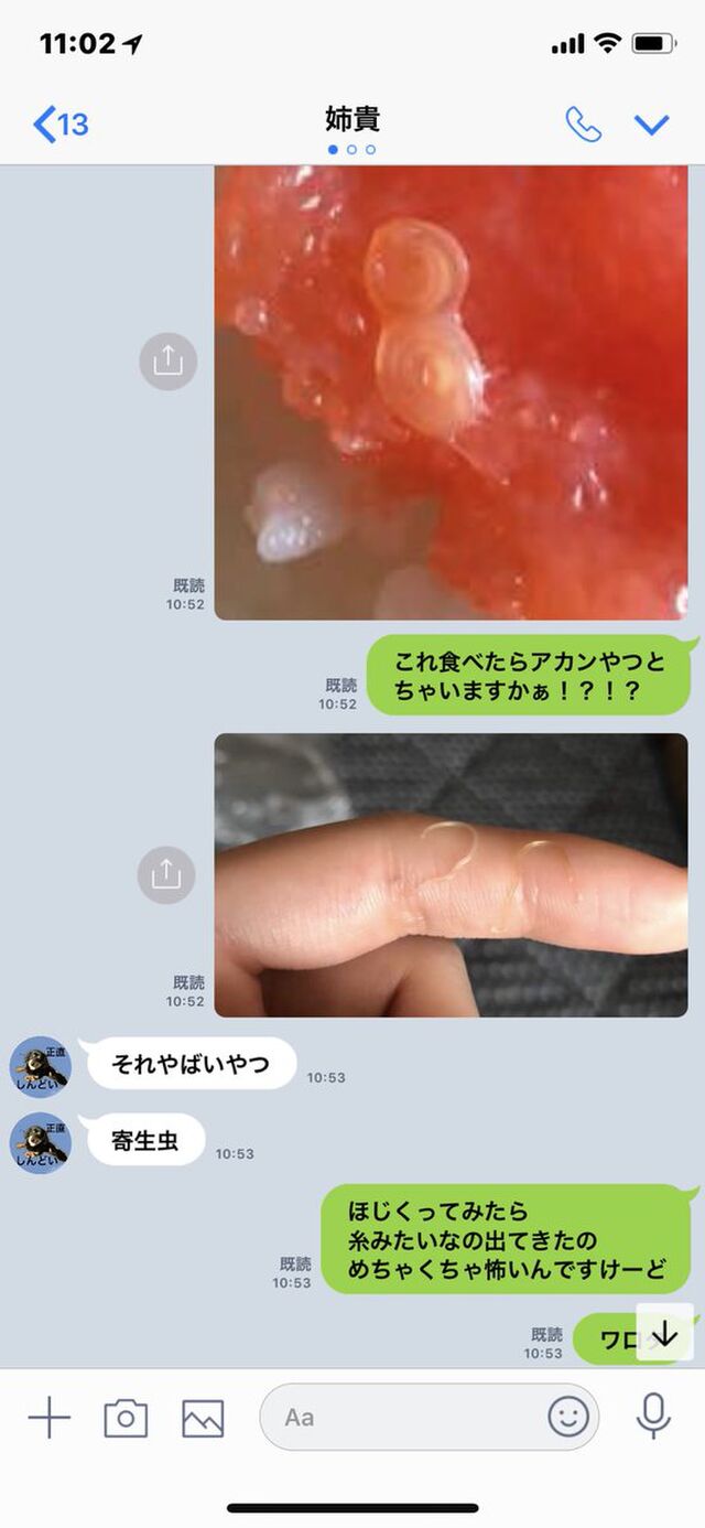 アニサキスうじゃうじゃのタラコを食べてしまってクレームをつけた結果 Togetter